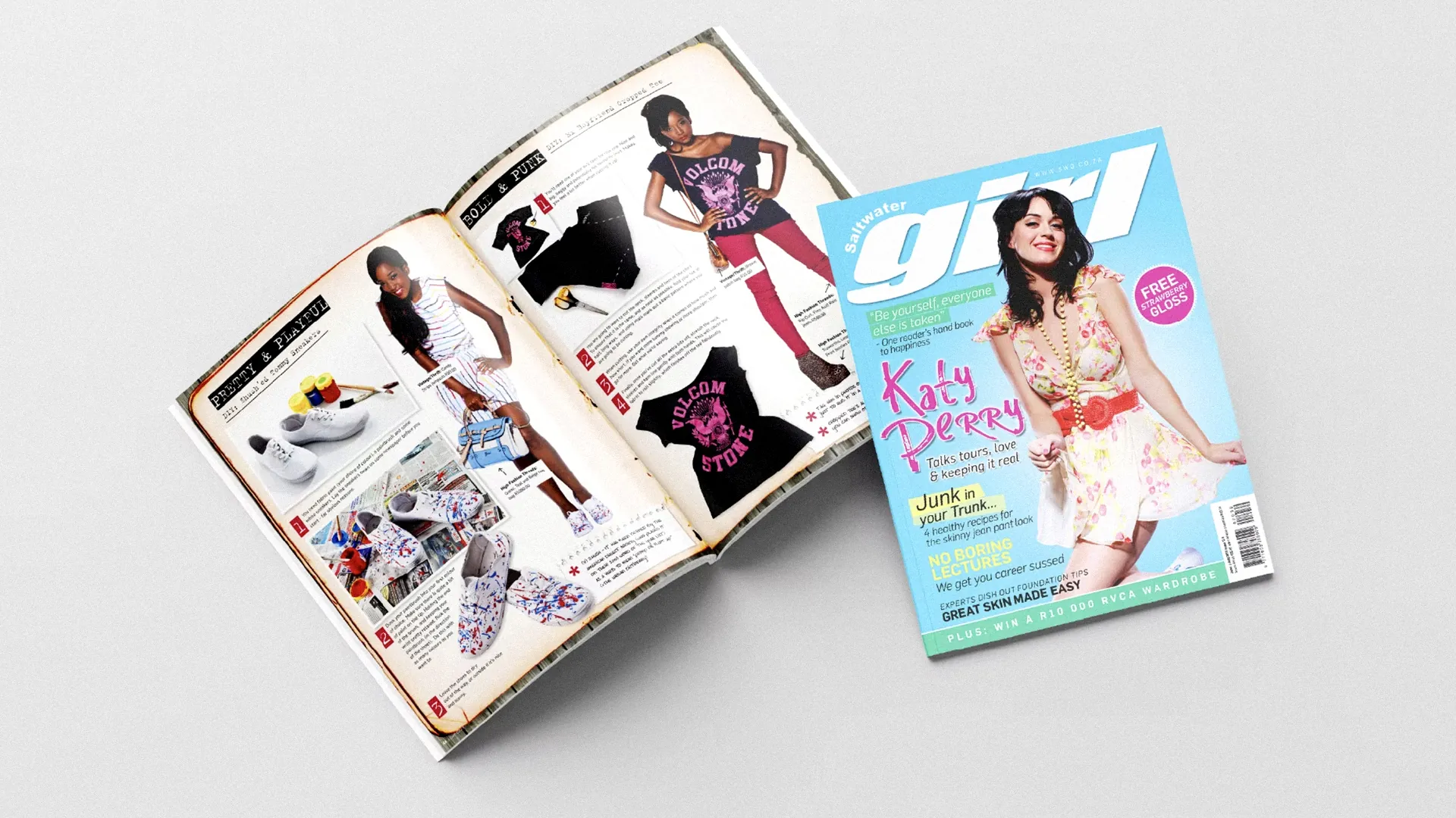 Saltwater Girl magazine cover and Volcom spread