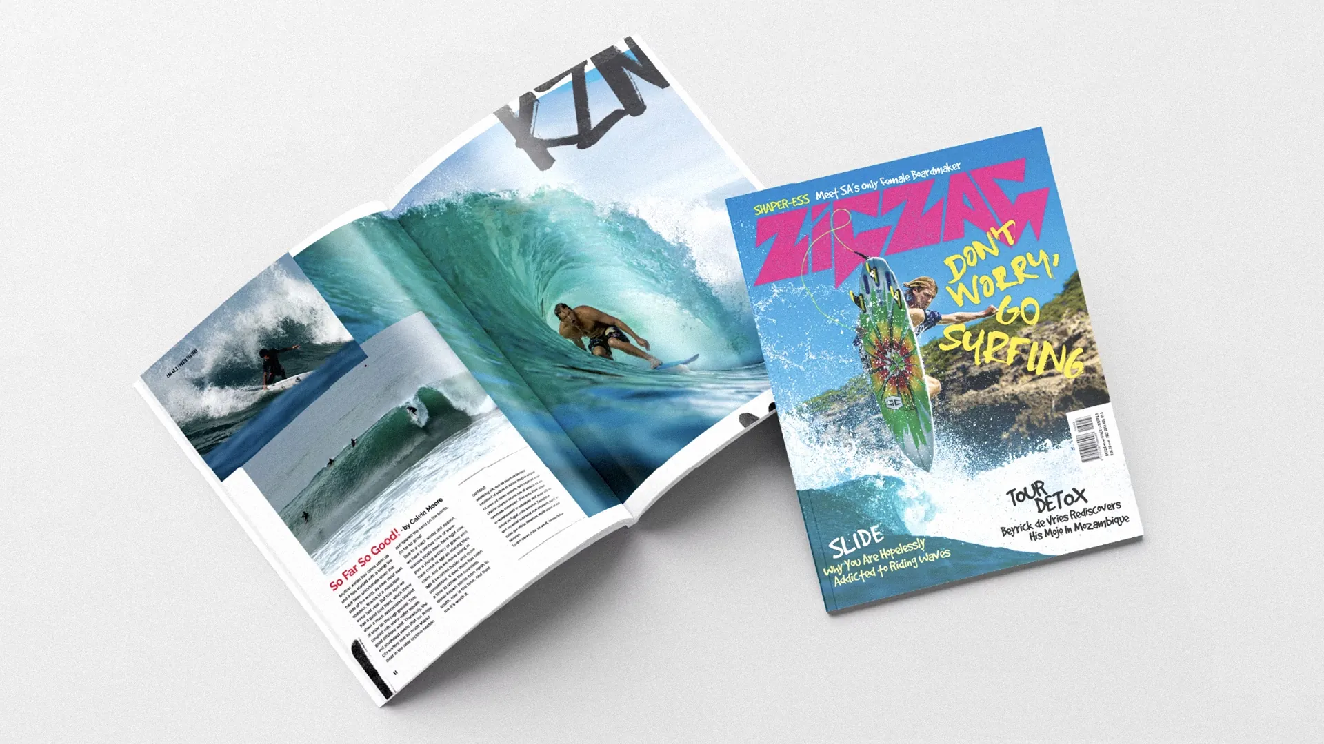 Zigzag surf magazine cover and spread